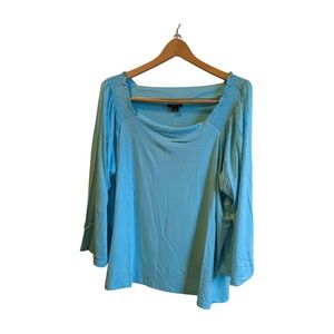 IMAN Serenity Blue Boho  Square Neckline Blouse  Size 2X Matching Necklace NWT